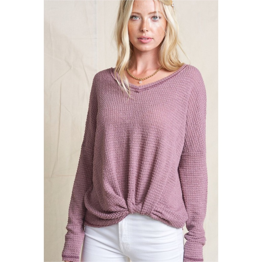 💖LAST 1! Soft Berry Twist Hem Contrast Stitch Top - Picture 7 of 7